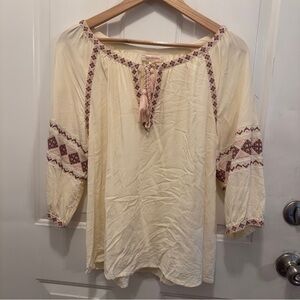 Solitaire Cream Blouse with Pink Embroidery